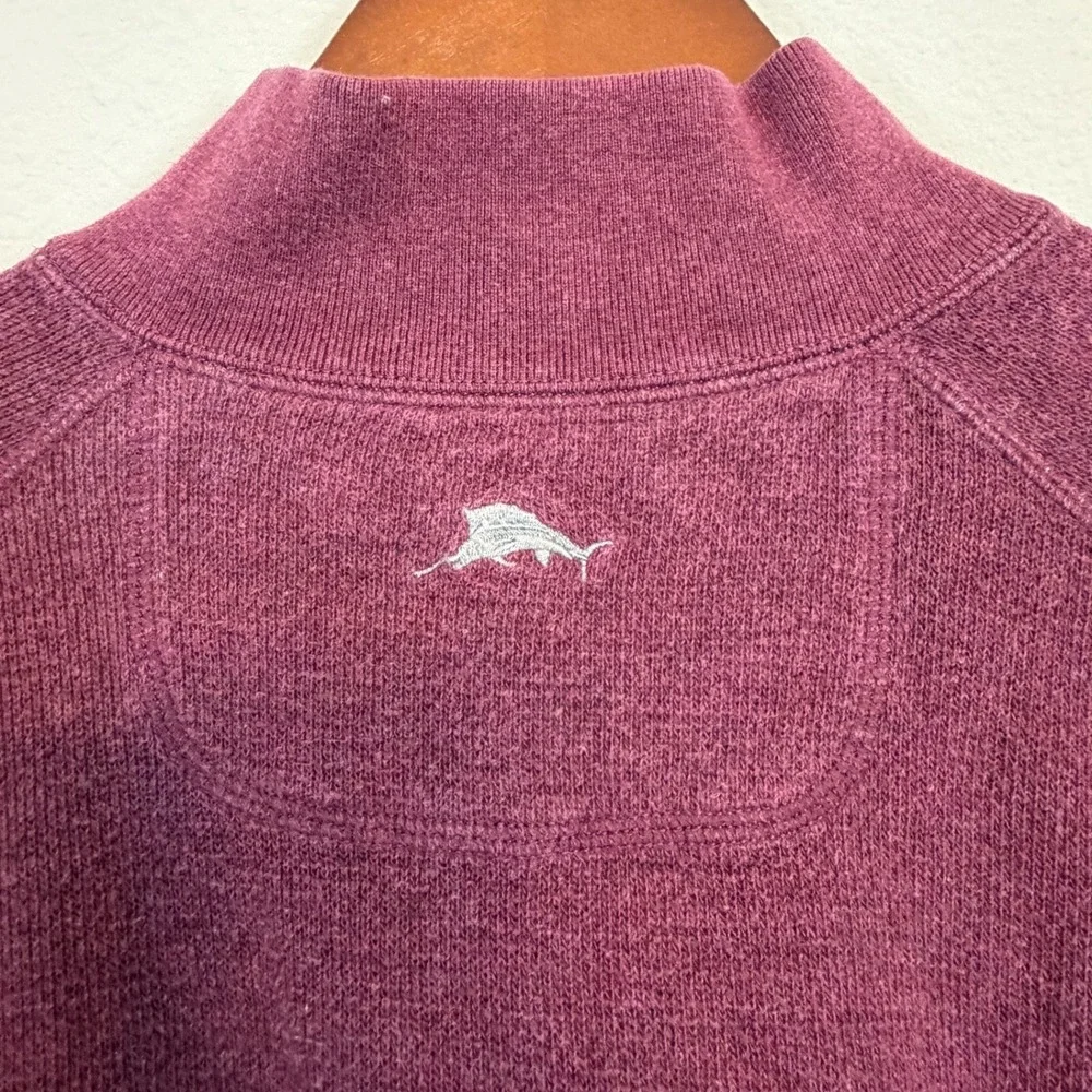 Tommy Bahama Mens XL Quarter Zip Pullover Burgundy Heather Mock Neck Marlin Logo